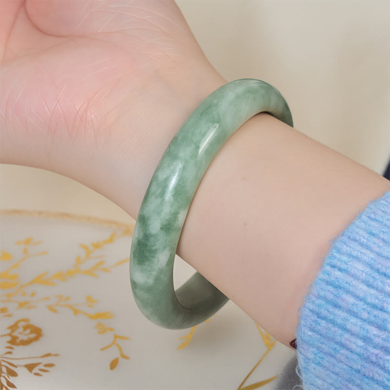 Buddha Stones Natural Jade Simple Design Prosperity Cuff Bangle Bracelet - image 4