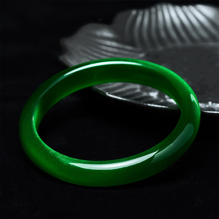 Buddha Stones Green Cat's Eye Stone Relieve Stress Wealth Thin Cuff Bangle Bracelet - image 2