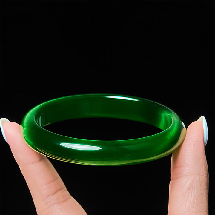 Buddha Stones Green Cat's Eye Stone Relieve Stress Wealth Thin Cuff Bangle Bracelet - Green Cat's Eye(Confidence ♥ Wealth) - 64mm - image 0