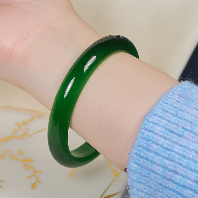 Buddha Stones Green Cat's Eye Stone Relieve Stress Wealth Thin Cuff Bangle Bracelet - image 4
