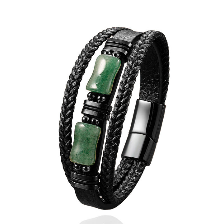 Buddha Stones Green Aventurine Amethyst Black Onyx Pink Crystal Positivity Braided Leather Bracelet - image 1