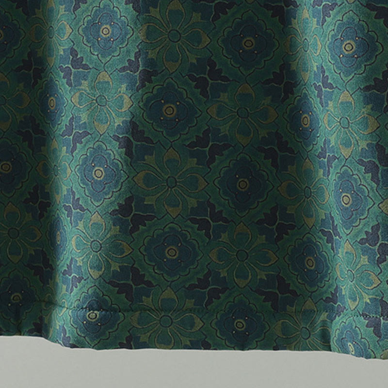 Buddha Stones Stand Collar Frog-button Flower Pattern Long Sleeve Cotton Midi Dress - image 8