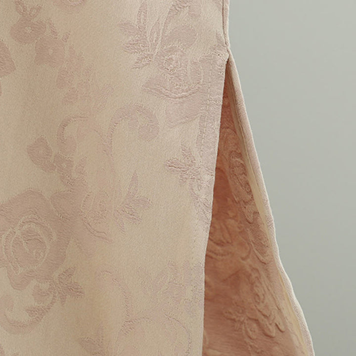 Buddha Stones Stand Collar Frog-Button Flower Pattern Embroidery Design Long Sleeve Cotton Midi Dress - image 9