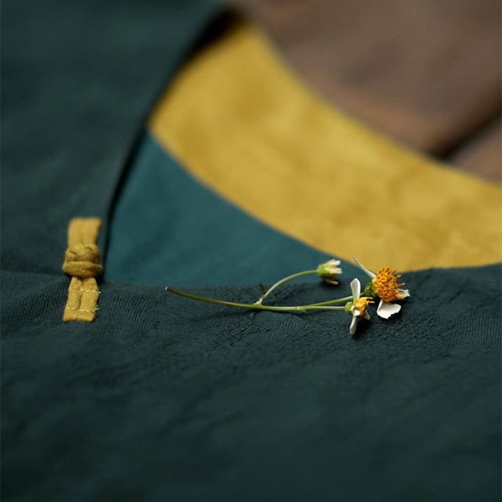 Buddha Stones Frog-Button Plain V-Neck Long Sleeve Cotton Midi Dress With Pockets - image 10