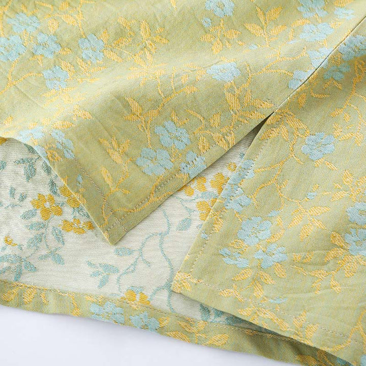 Buddha Stones 2pcs Colorful Floral Leaf Long Sleeve V-Neck Shirt Pants Cotton Pajamas Set With Pockets - image 3