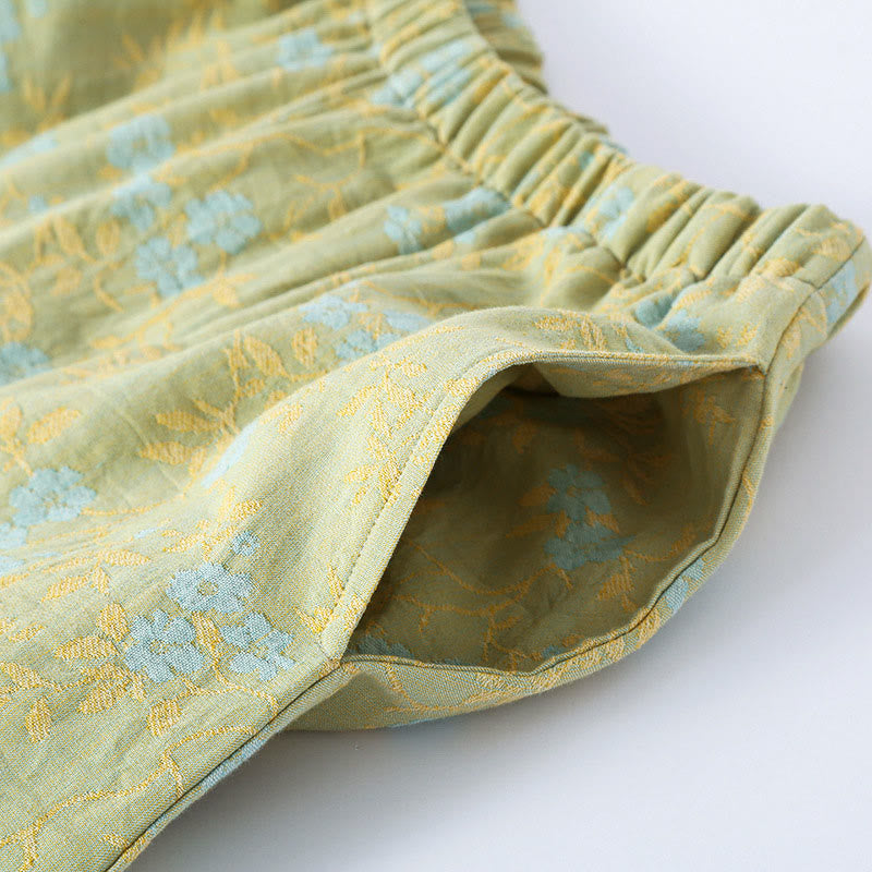 Buddha Stones 2pcs Colorful Floral Leaf Long Sleeve V-Neck Shirt Pants Cotton Pajamas Set With Pockets - image 6