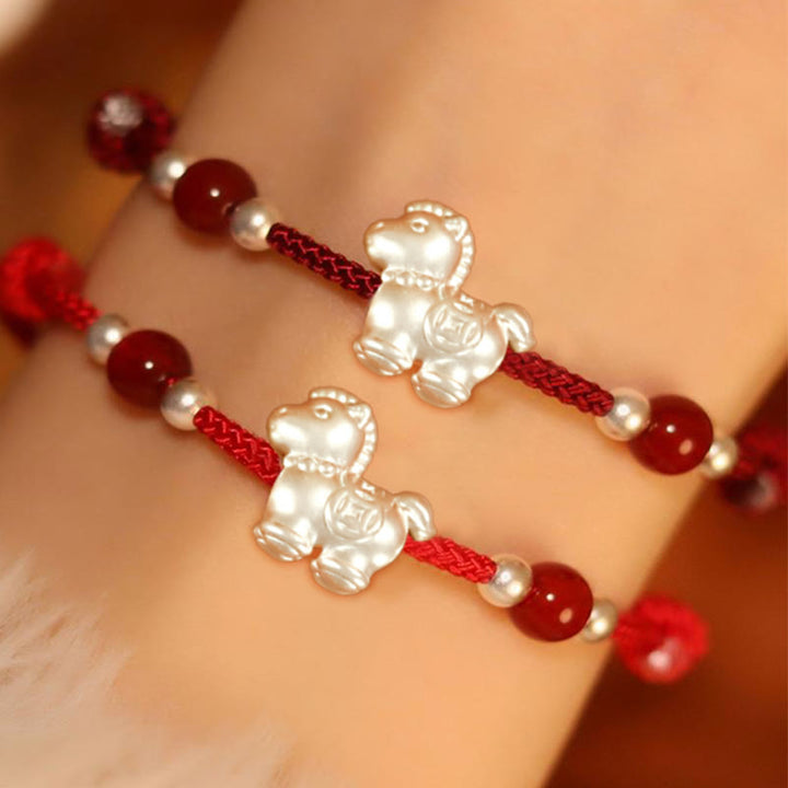 Buddha Stones 999 Sterling Silver Red Agate Year Of The Horse Prosperity String Bracelet - image 21