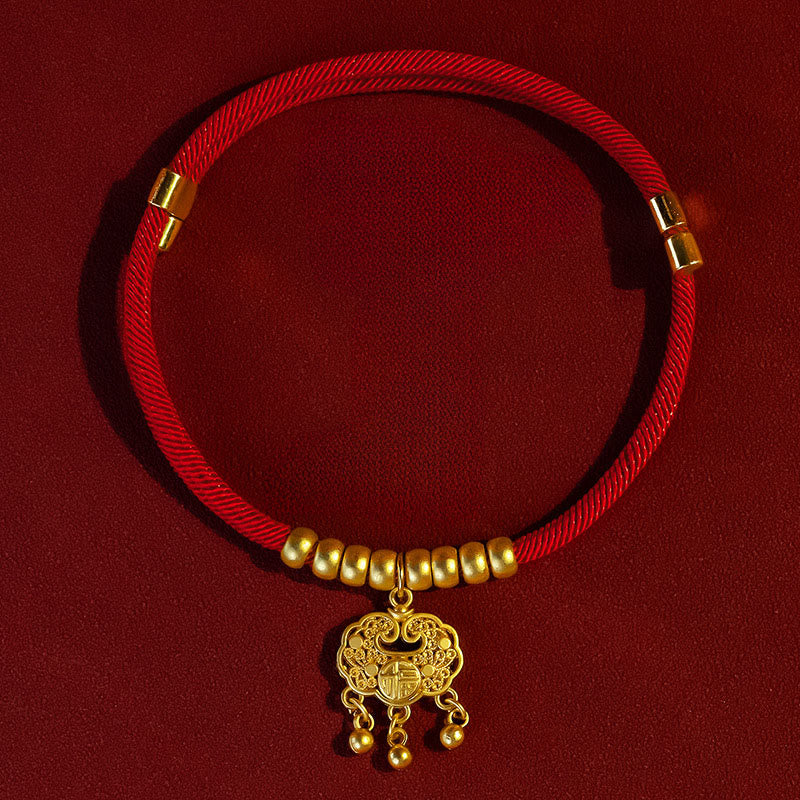 Buddha Stones Red String Bead Protection Adjustable Cats Small Dogs Pet Collar - Longevity Lock Pendant - 25-50cm - image 7