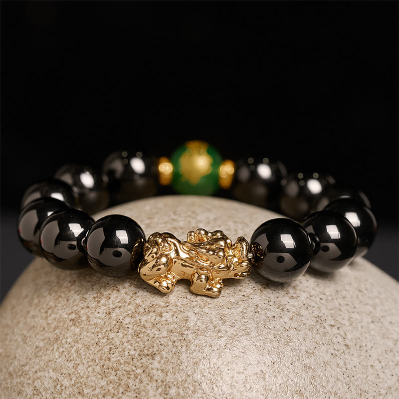 Buddha Stones Black Onyx Green Agate Beads Pi Xiu Protection Bracelet - image 7