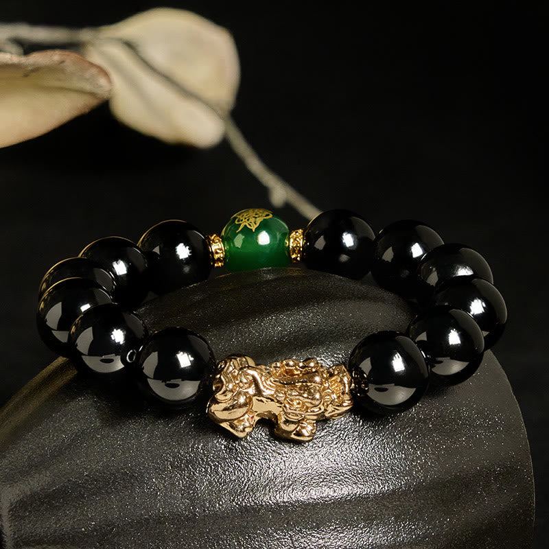 Buddha Stones Black Onyx Green Agate Beads Pi Xiu Protection Bracelet - image 1