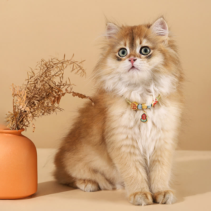 Buddha Stones Metal Pendant Red String Peace Joy Blessing Protection Adjustable Cats Small Dogs Pet Collar - image 12