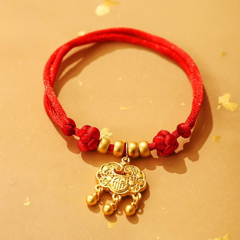 Buddha Stones Metal Ruyi Longevity Lock Red String Blessing Luck Adjustable Cats Small Dogs Pet Collar - Longevity Lock - 23-38cm - image 9