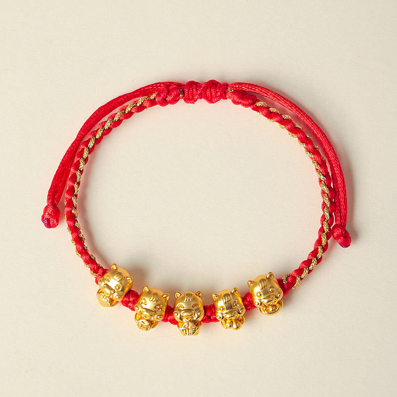 Buddha Stones Fu Character 999 Sterling Silver Year Of The Horse Prosperity Red String Bracelet - Five Horses(Wrist Circumference: 15-18cm) - image 9