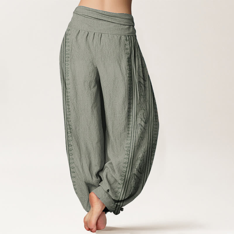 Buddha Stones Pure Cotton Dharma Wheel Lotus OM Pattern Women's Elastic Waist Harem Pants - image 6