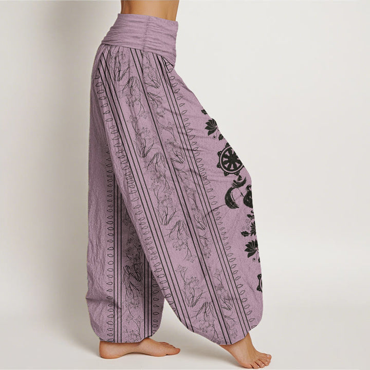 Buddha Stones Pure Cotton Dharma Wheel Lotus OM Pattern Women's Elastic Waist Harem Pants - image 10
