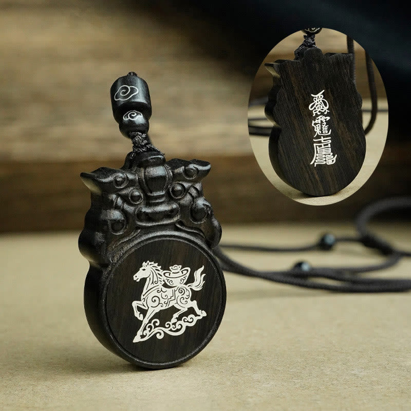 Buddha Stones Year Of The Horse Fu Character Ebony Wood Jujube Wood Balance Necklace Pendants - image 1