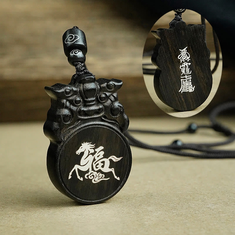 Buddha Stones Year Of The Horse Fu Character Ebony Wood Jujube Wood Balance Necklace Pendants - Ebony Wood Horse Fu Character - image 4