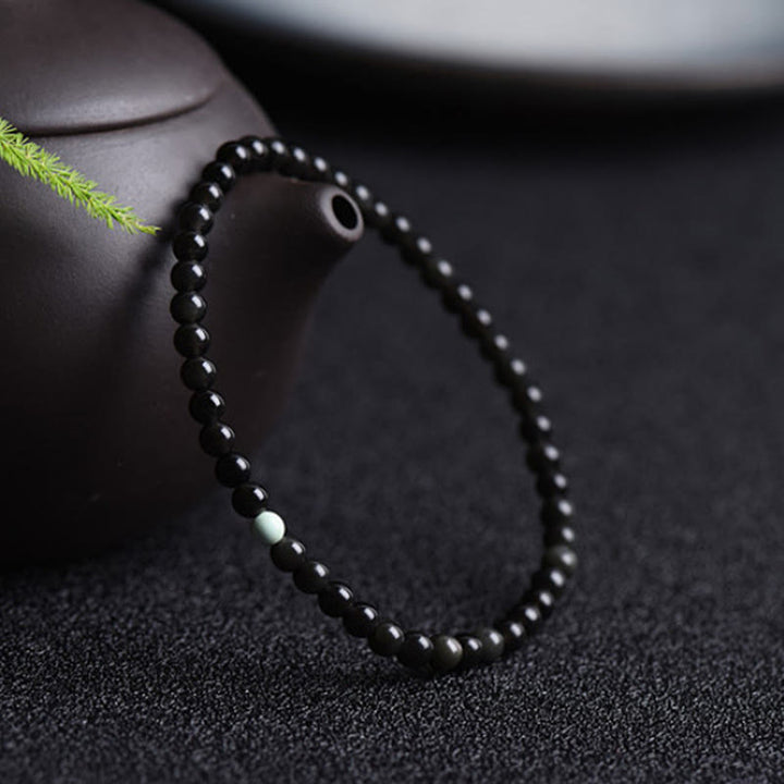 Buddha Stones Black Obsidian Turquoise Strength Fulfilment Bracelet - image 2