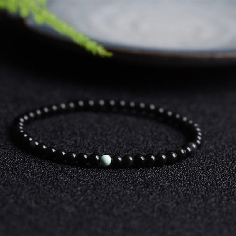 Buddha Stones Black Obsidian Turquoise Strength Fulfilment Bracelet - Black Obsidian Turquoise(Wrist Circumference:14-15 cm) - image 0