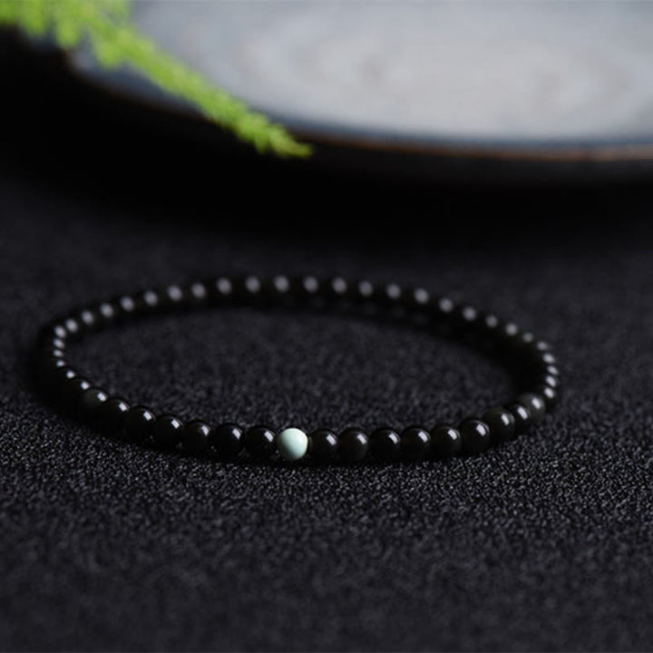 Buddha Stones Black Obsidian Turquoise Strength Fulfilment Bracelet - Black Obsidian Turquoise(Wrist Circumference:14-15 cm) - image 0