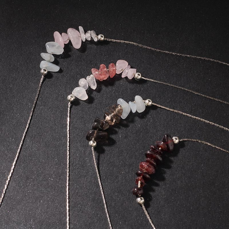 Buddha Stones Black Obsidian Smoky Quartz Garnet Aquamarine Strawberry Quartz Pink Crystal Strength Necklace Pendant - image 11