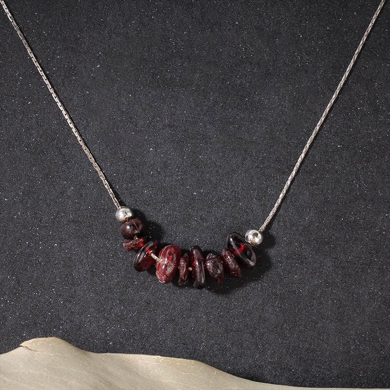 Buddha Stones Black Obsidian Smoky Quartz Garnet Aquamarine Strawberry Quartz Pink Crystal Strength Necklace Pendant - Garnet - image 6