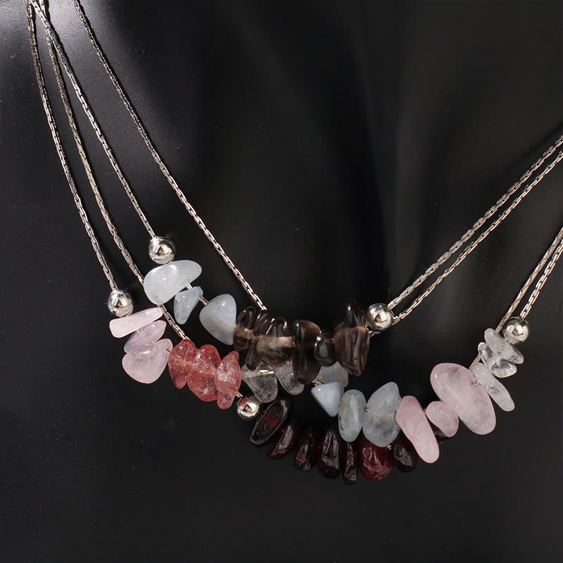 Buddha Stones Black Obsidian Smoky Quartz Garnet Aquamarine Strawberry Quartz Pink Crystal Strength Necklace Pendant - image 13