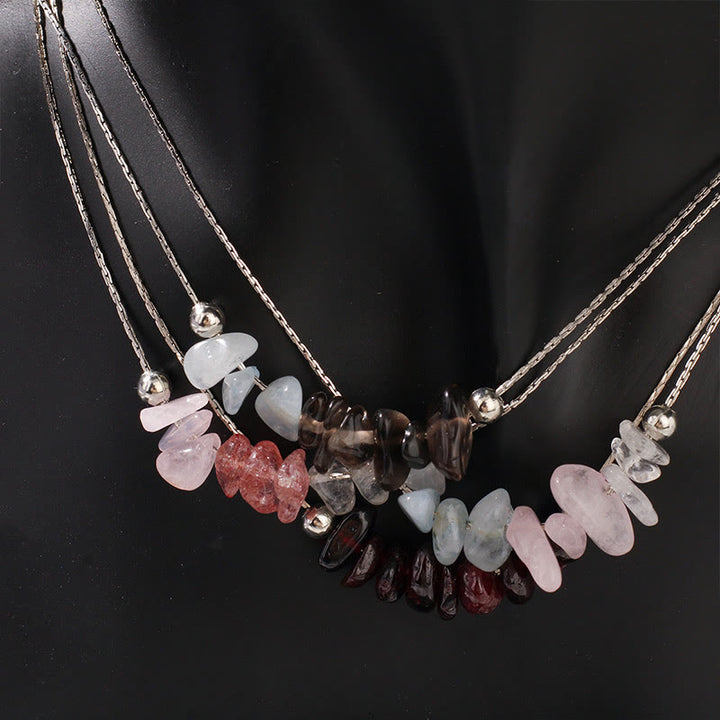 Buddha Stones Black Obsidian Smoky Quartz Garnet Aquamarine Strawberry Quartz Pink Crystal Strength Necklace Pendant - image 13