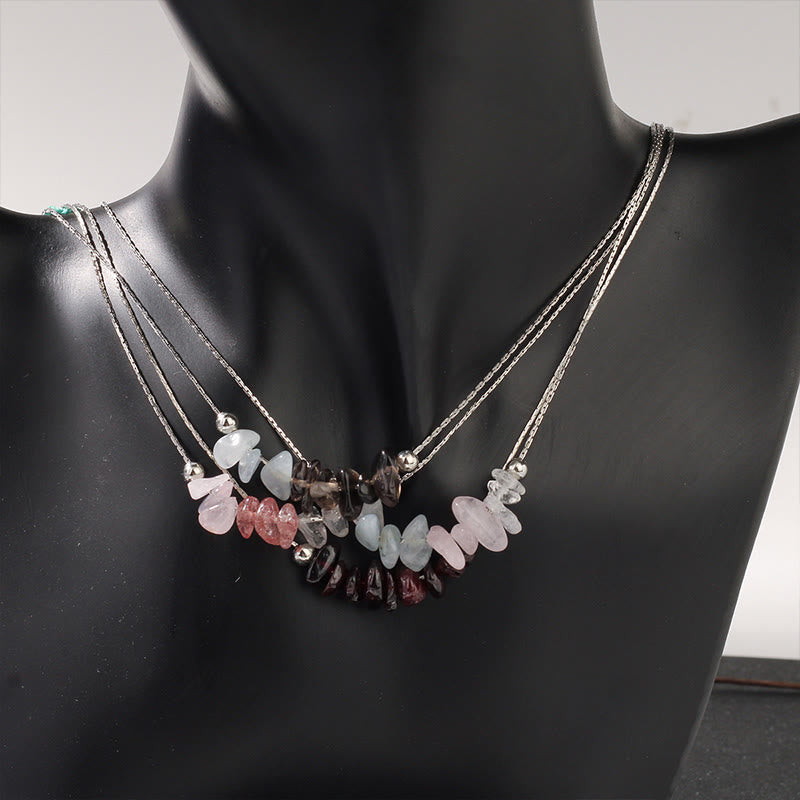 Buddha Stones Black Obsidian Smoky Quartz Garnet Aquamarine Strawberry Quartz Pink Crystal Strength Necklace Pendant - image 12