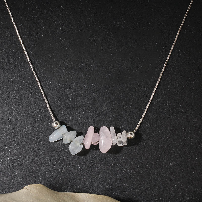 Buddha Stones Black Obsidian Smoky Quartz Garnet Aquamarine Strawberry Quartz Pink Crystal Strength Necklace Pendant - Aquamarine Pink Crystal - image 4
