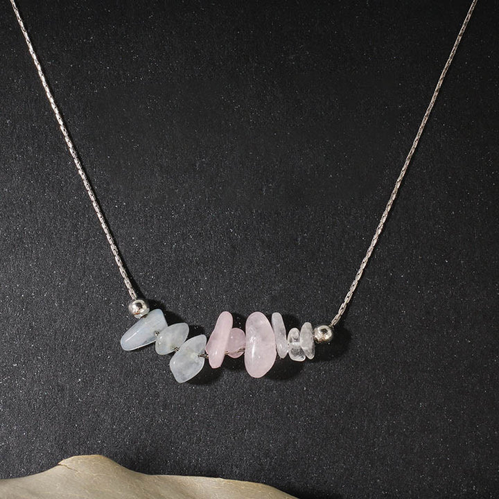 Buddha Stones Black Obsidian Smoky Quartz Garnet Aquamarine Strawberry Quartz Pink Crystal Strength Necklace Pendant - Aquamarine Pink Crystal - image 4