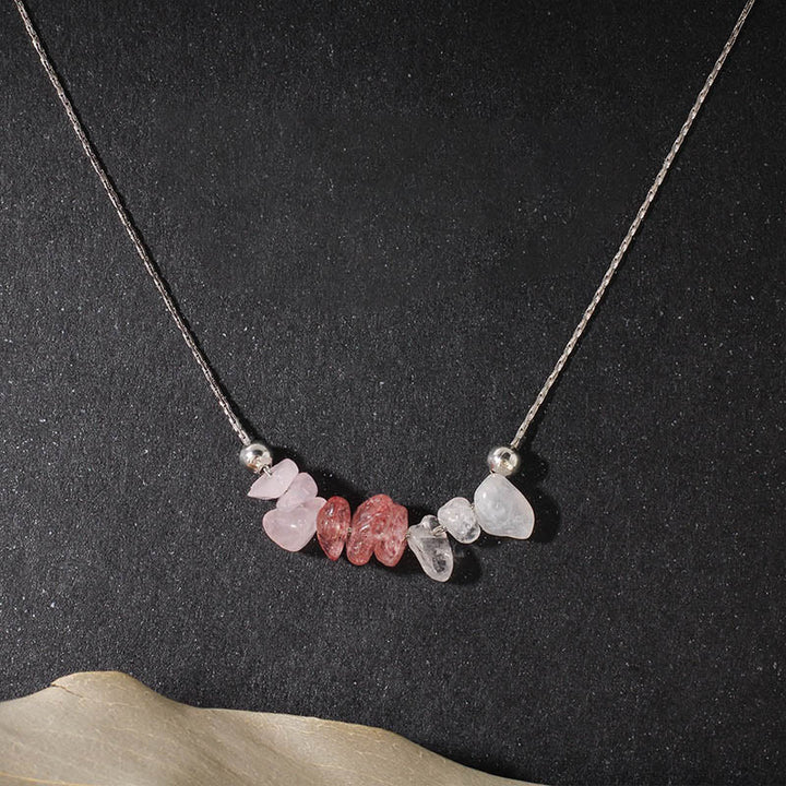 Buddha Stones Black Obsidian Smoky Quartz Garnet Aquamarine Strawberry Quartz Pink Crystal Strength Necklace Pendant - Strawberry Quartz - image 8