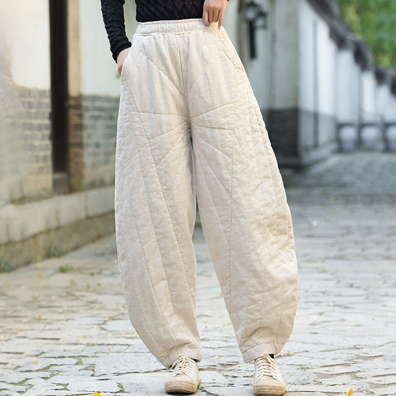 Buddha Stones Plain Cotton Thick Women's 7-8 Length Pants With Pockets - image 1