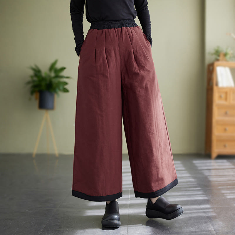 Buddha Stones Casual Plain Women's Wide Leg Pants With Pockets - DarkRed - US8-10，UK/AU12-14，EU40-42 (2XL) - image 15