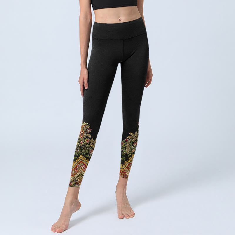 Buddha Stones Delicate Warm Tones Flower Leaf Pattern Print Gym Leggings Women's Yoga Pants - image 5