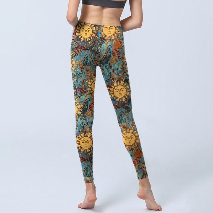 Buddha Stones Golden Personified Sun Pattern Print Gym Leggings Women's Yoga Pants - image 6