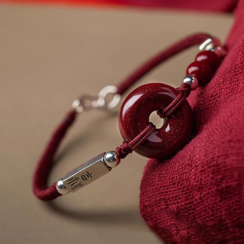 Buddha Stones 925 Sterling Silver Cinnabar Peace Buckle Connection Braid String Bracelet - image 3