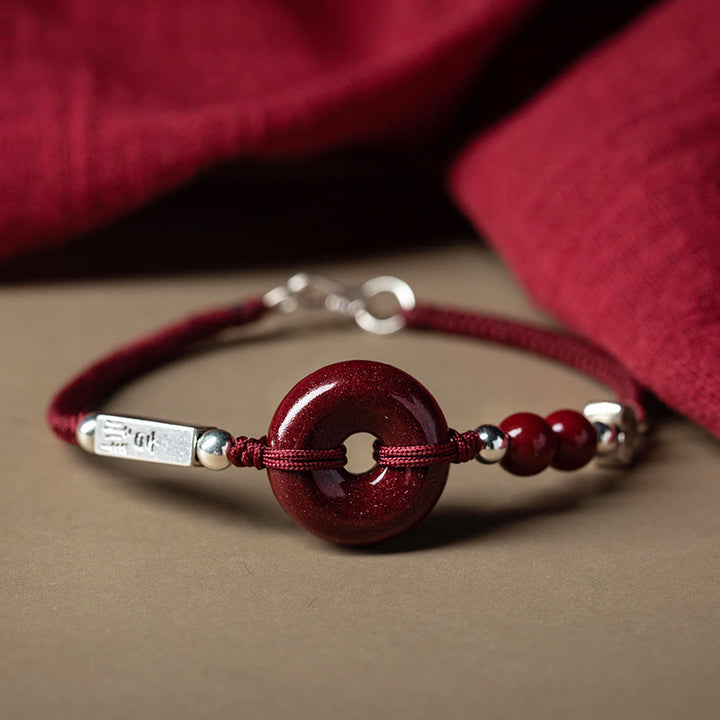 Buddha Stones 925 Sterling Silver Cinnabar Peace Buckle Connection Braid String Bracelet - Buckle Red String(Wrist Circumference: 17-19cm) - image 1