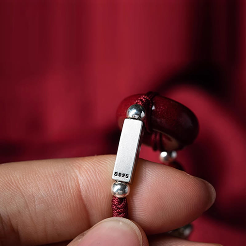 Buddha Stones 925 Sterling Silver Cinnabar Peace Buckle Connection Braid String Bracelet - image 4