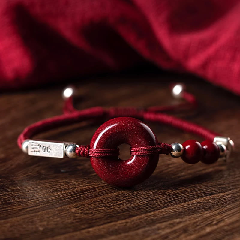Buddha Stones 925 Sterling Silver Cinnabar Peace Buckle Connection Braid String Bracelet - image 14