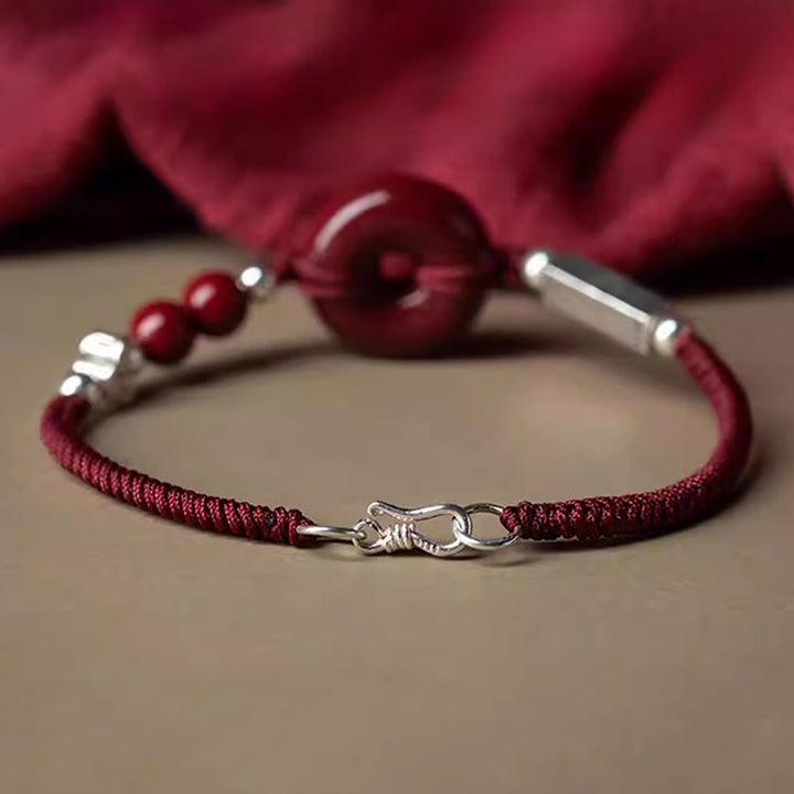 Buddha Stones 925 Sterling Silver Cinnabar Peace Buckle Connection Braid String Bracelet - image 2
