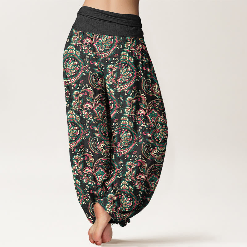 Buddha Stones Cotton Retro Complex Flowers Leaves Vine Pattern Women's Elastic Waist Harem Pants - image 1