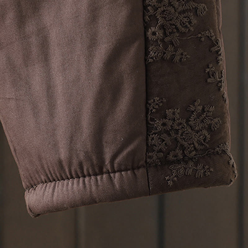 Buddha Stones Flower Pattern Cotton Polyester Embroidery Thick Women's Pants With Pockets - image 5