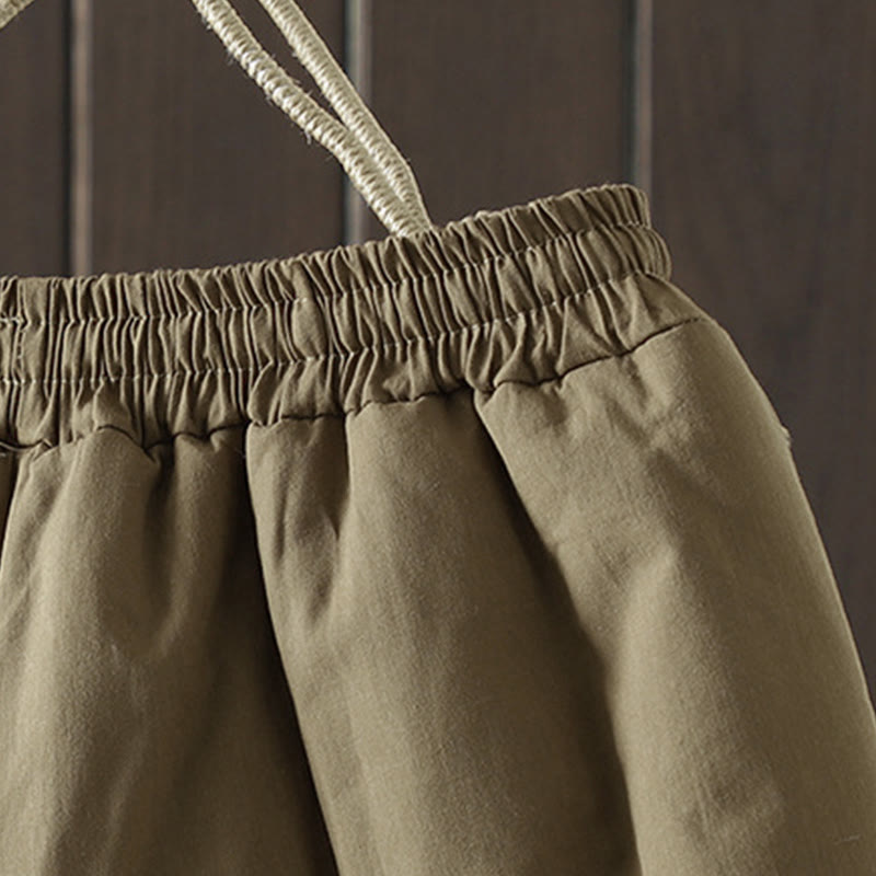 Buddha Stones Flower Pattern Cotton Polyester Embroidery Thick Women's Pants With Pockets - image 8