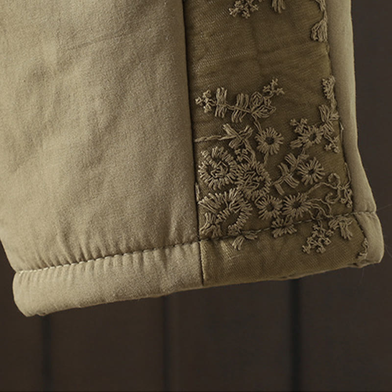 Buddha Stones Flower Pattern Cotton Polyester Embroidery Thick Women's Pants With Pockets - image 14