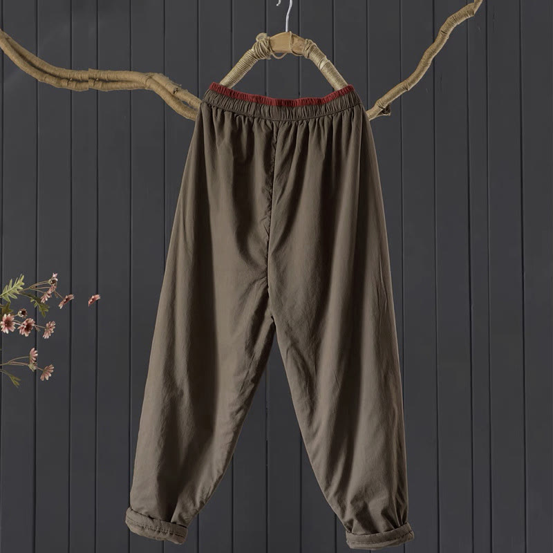 Buddha Stones Plain Color Blocking Cotton Polyester Thick Women's Pants With Pockets - image 3