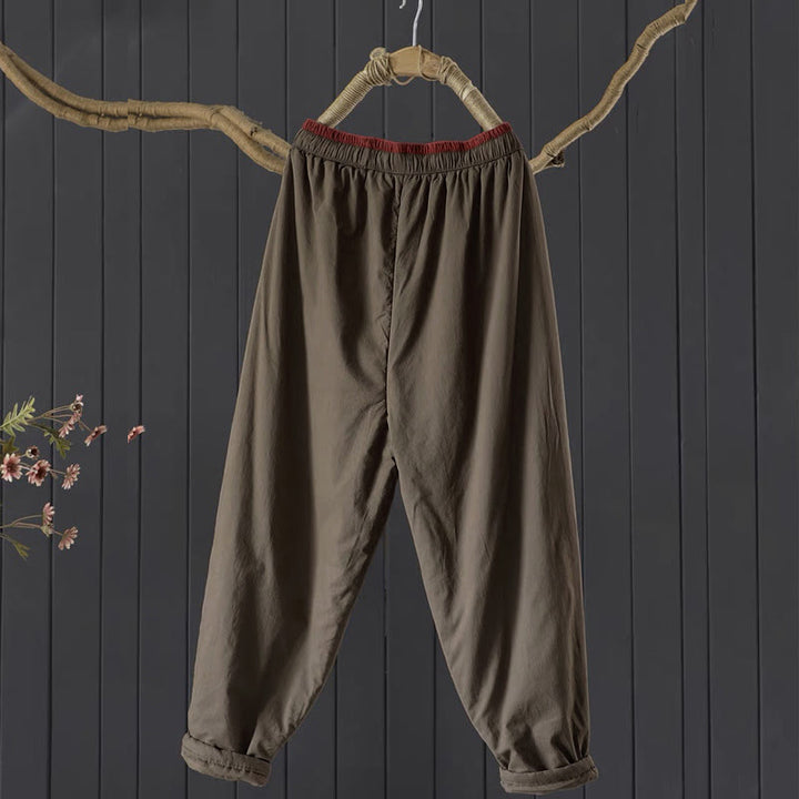 Buddha Stones Plain Color Blocking Cotton Polyester Thick Women's Pants With Pockets - image 3