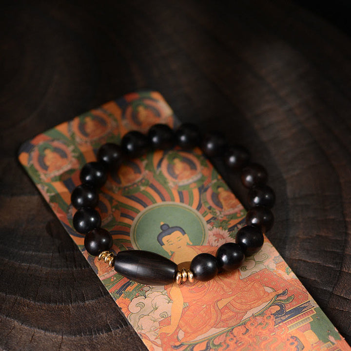 Buddha Stones Ebony Beads With Sutra Scroll Blessing Protection Bracelet - 14-15cm - image 1