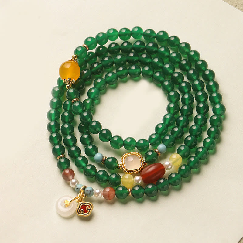 Buddha Stones Peace Buckle Green Agate Power Support Tibet Mala - image 0