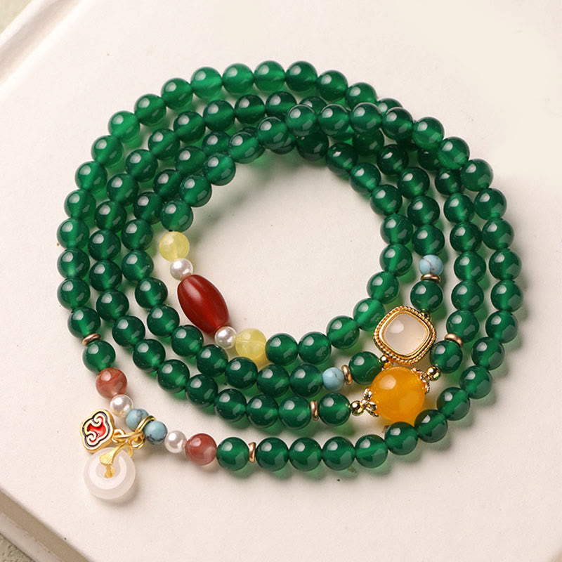 Buddha Stones Peace Buckle Green Agate Power Support Tibet Mala - image 7